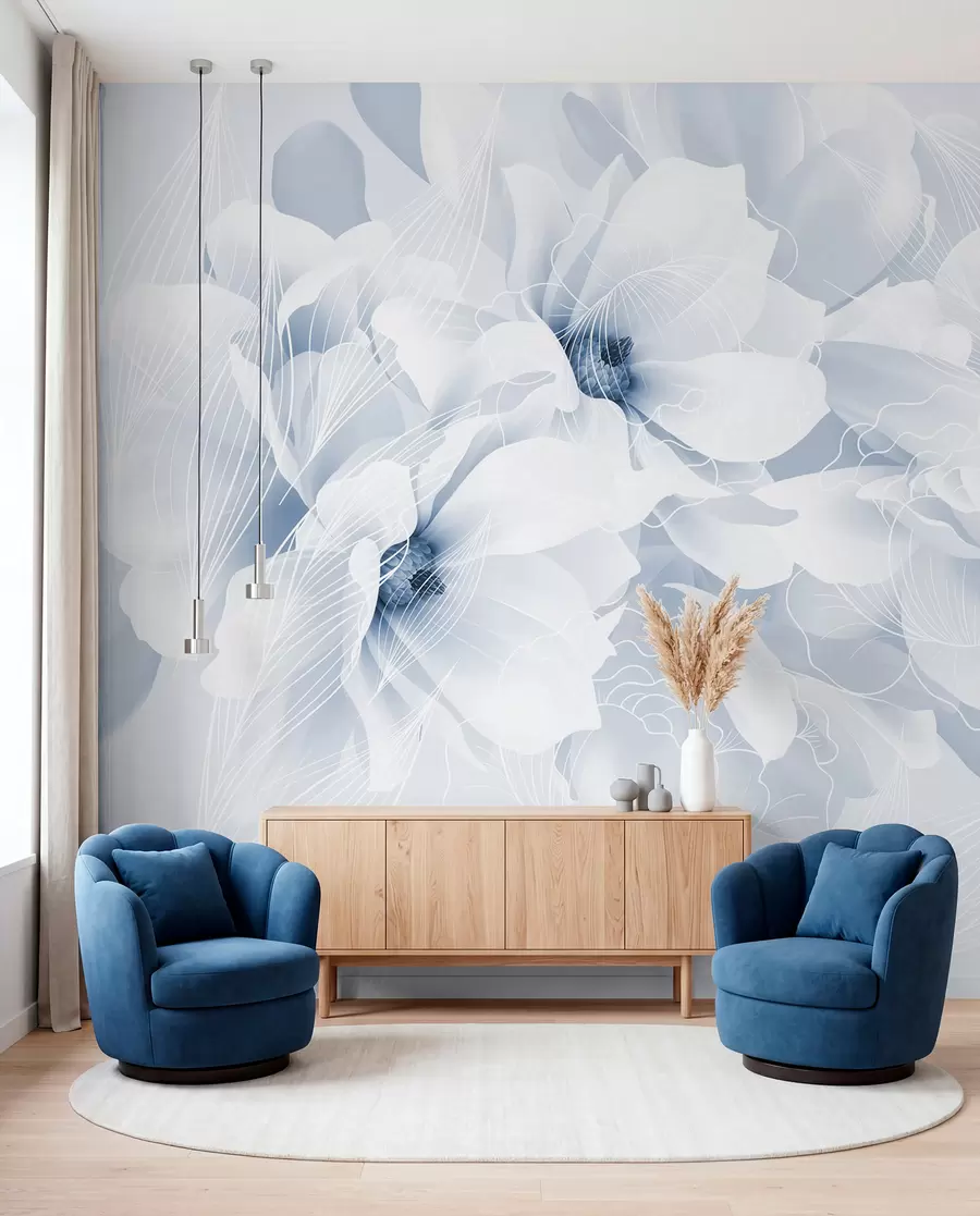 wall murals Petal Sketch in Ice Blue w08826