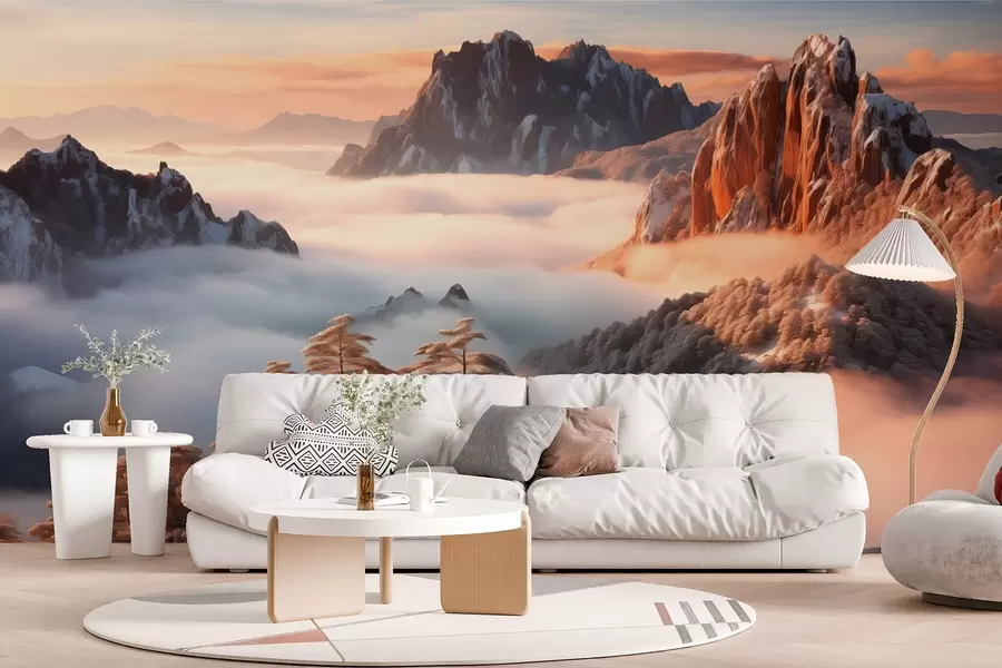 Wall Mural Photo Wallpaper Charming mountain landscape with mist and trees w08807