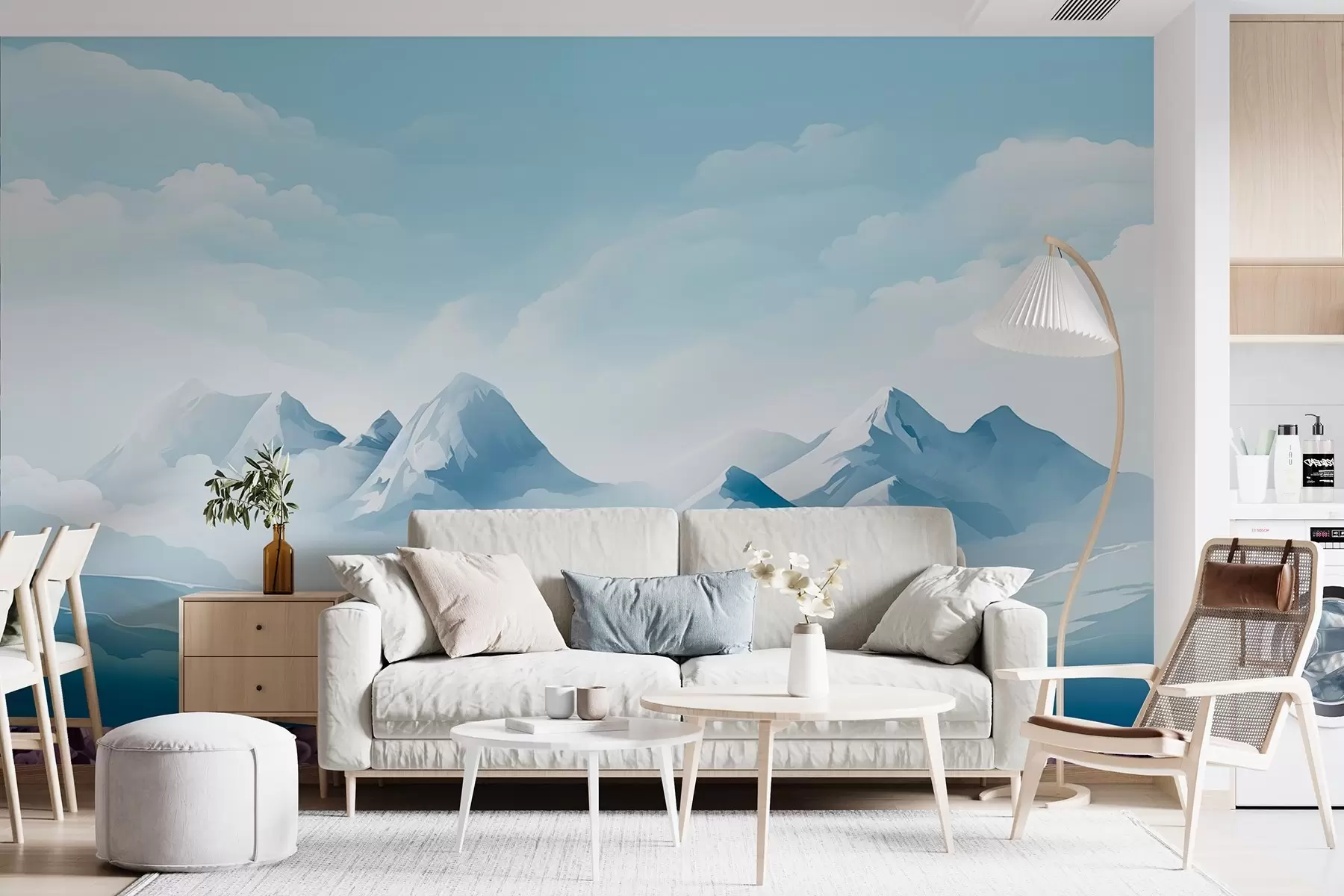 murais de parede Nuvens e montanhas azuis minimalistas, tempo gelado w08811