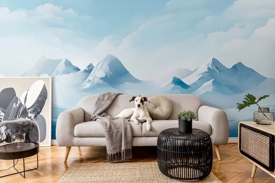 murales Nubes y montañas azules minimalistas, tiempo gélido w08811