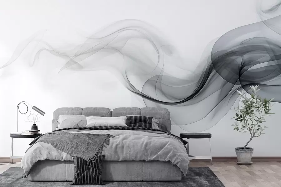 Wall Mural Photo Wallpaper Black translucent smoke, an abstract design on a white background w08813