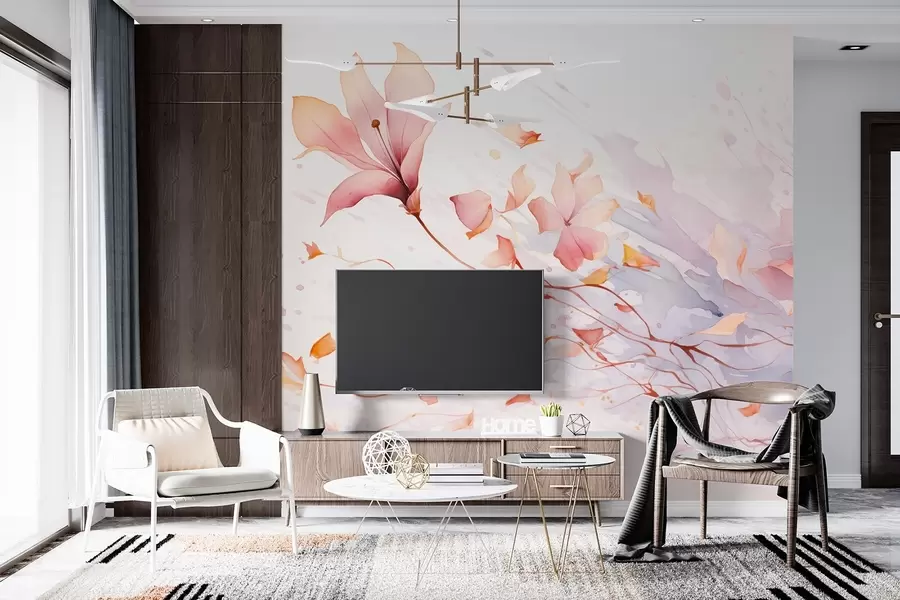 Wall Mural Photo Wallpaper A flower with falling petals fluttering in the wind in a watercolor style w08821