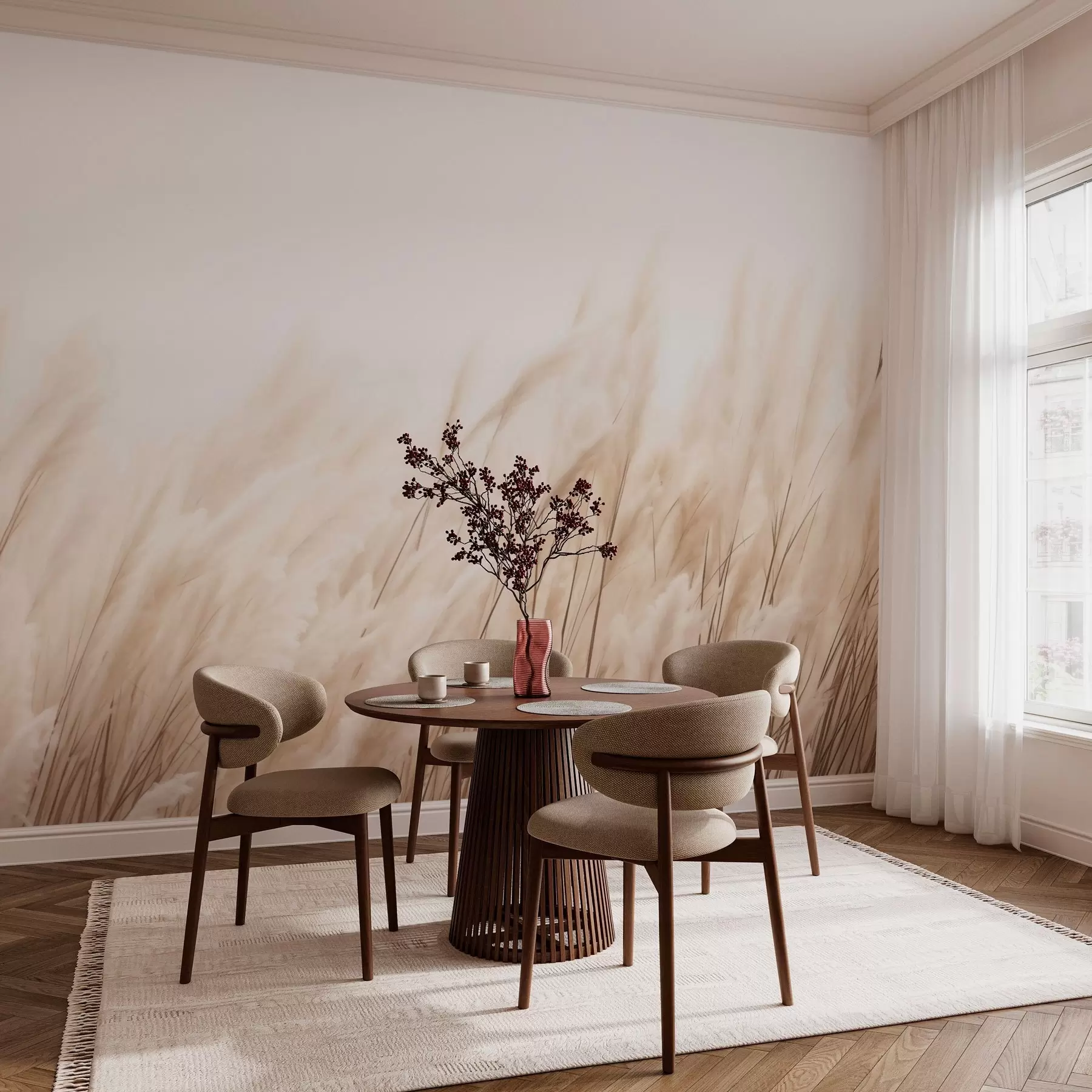 Wall Mural Photo Wallpaper Spikelets in pastel beige colors w03244