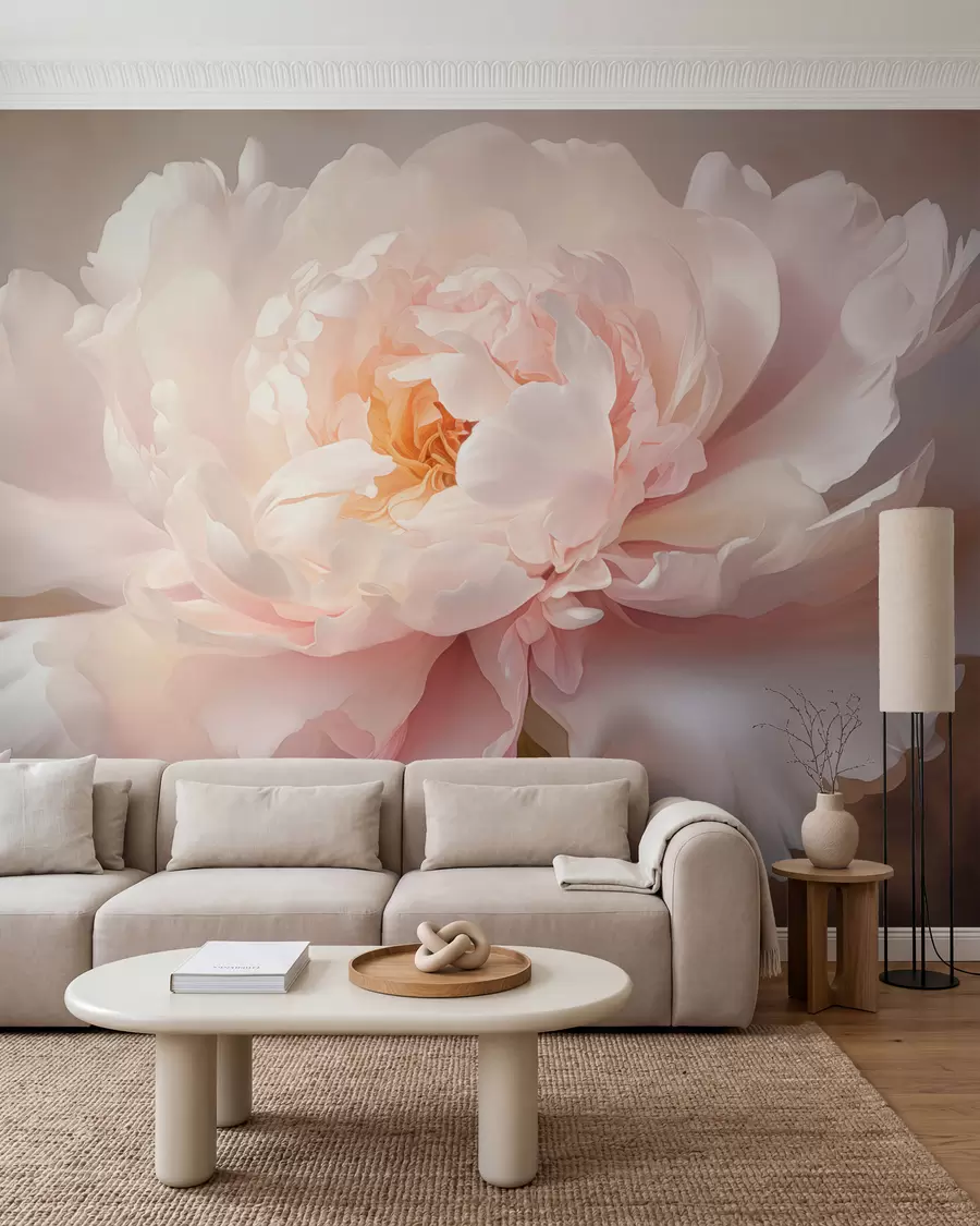 Wall Mural Photo Wallpaper Blooming peony flower in a delicate color palette w03247