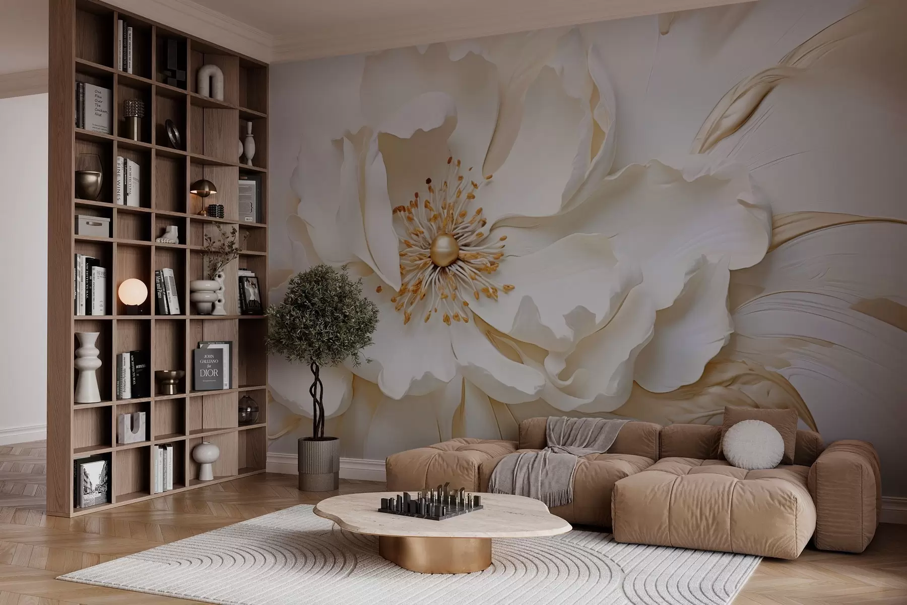 Wall Mural Photo Wallpaper Delicate flower in bas-relief style w03249
