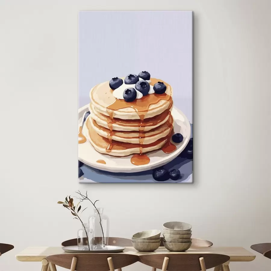 murales Tortitas con sirope y arándanos en un plato s43009