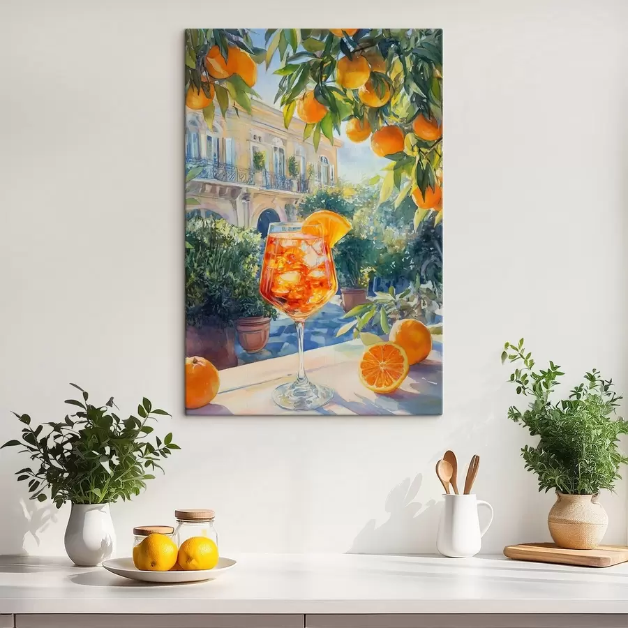 wall murals Cocktail with oranges, watercolor style, Italy, Aperol Spritz, architecture, summer garden  s43061