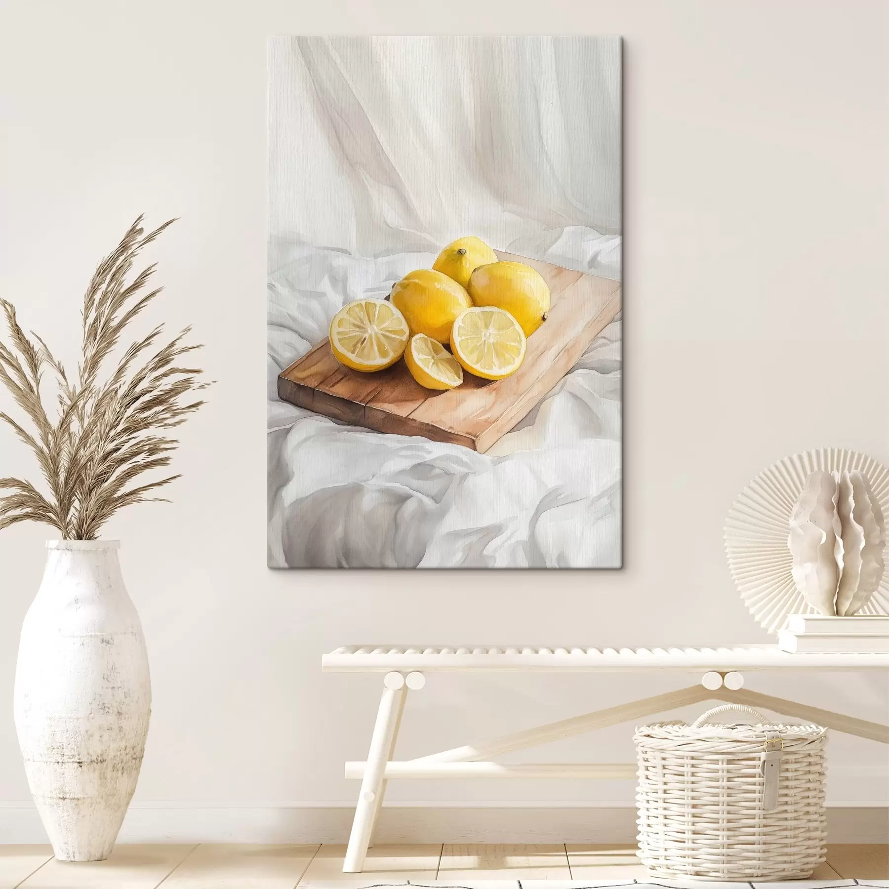 wall murals Aesthetic lemons on the wooden board, home decoration, natural lighting  s43062