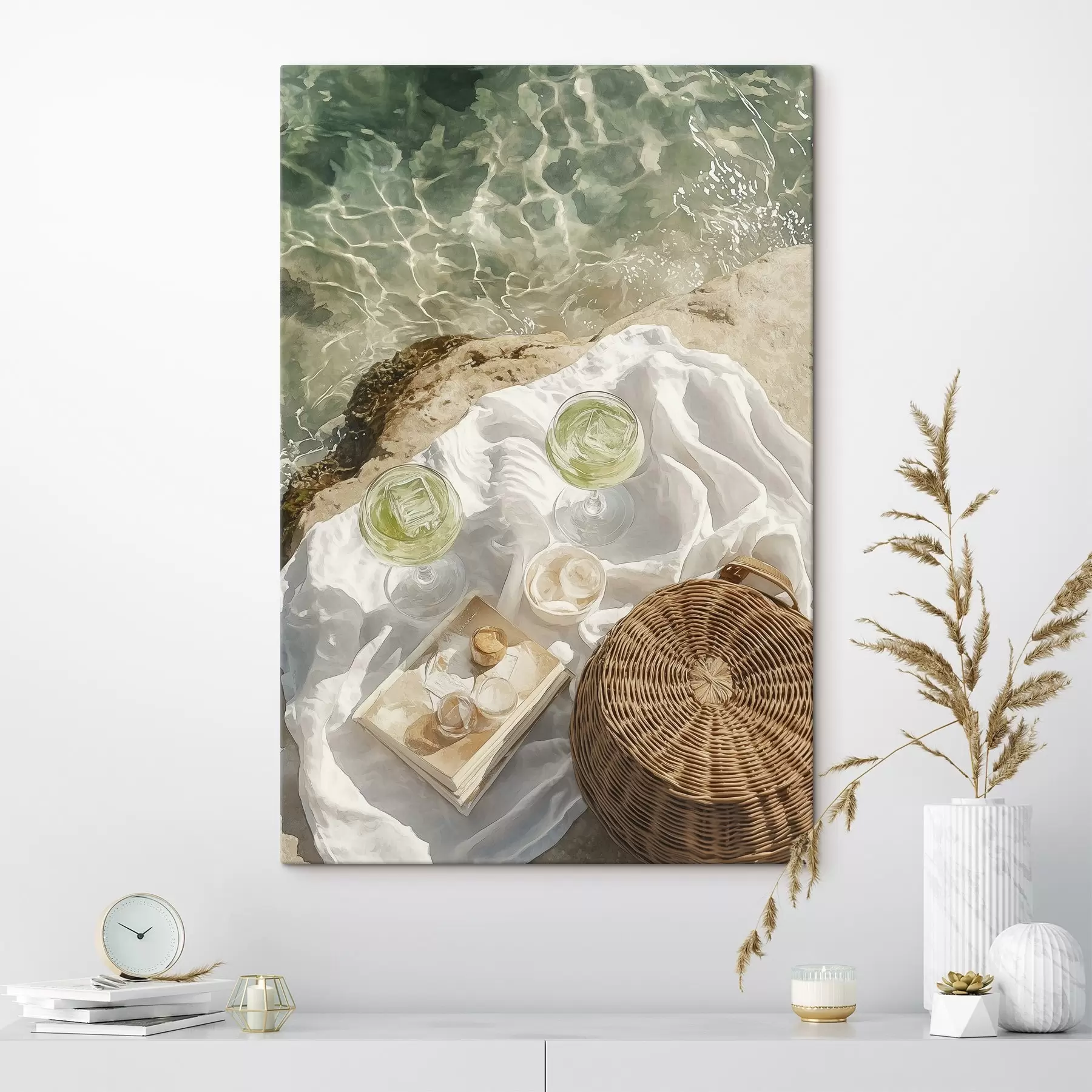 wall murals Summer aesthetics, ocean waves, beach, cocktails, watercolor style s43069