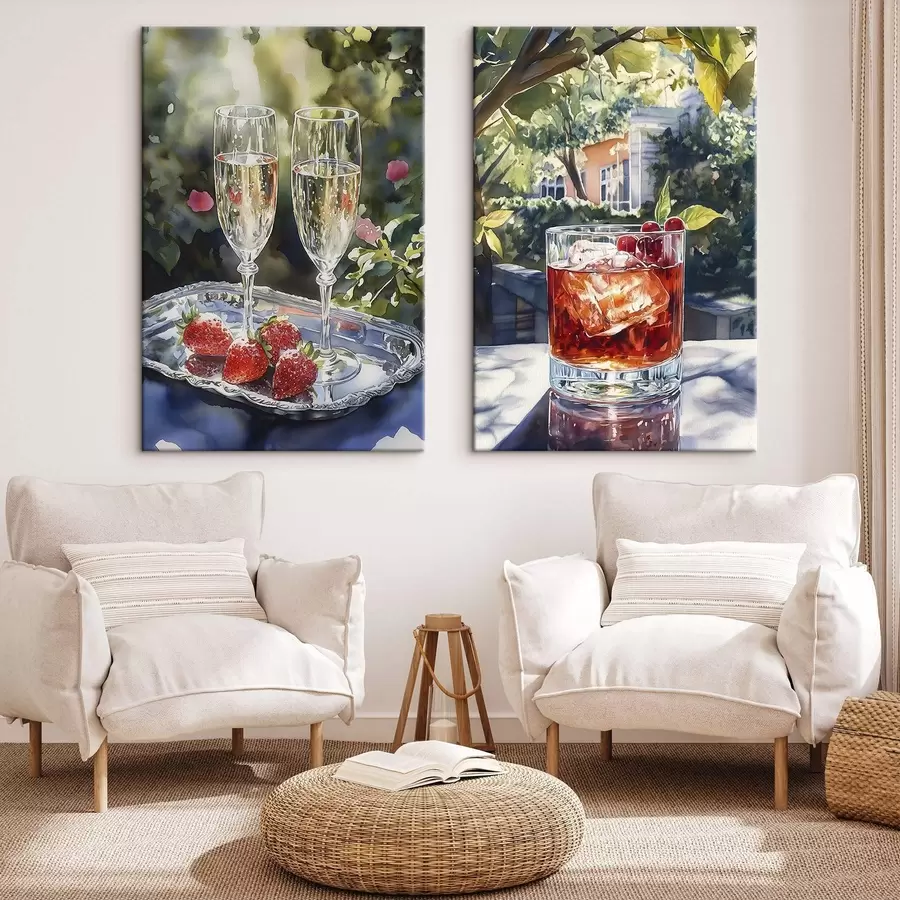 murales Deliciosos cócteles con bayas, estilo acuarela, estética, naturaleza veraniega m00415