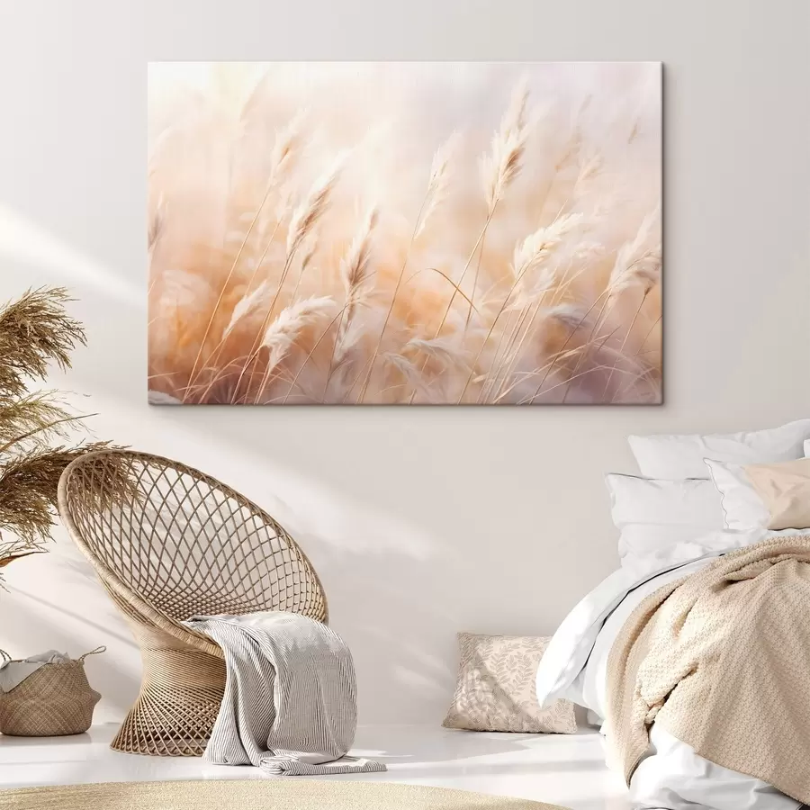 wall murals Pampas grass with a soft, diffused light, creating a warm, the background is a blend of pastel colors s43157