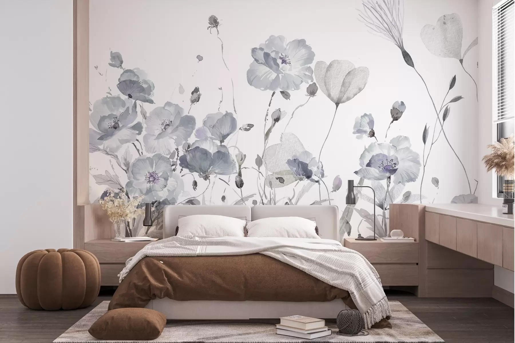 Wall Mural Photo Wallpaper A Watercolor Dance of Flowers on a White Canvas w03256v2