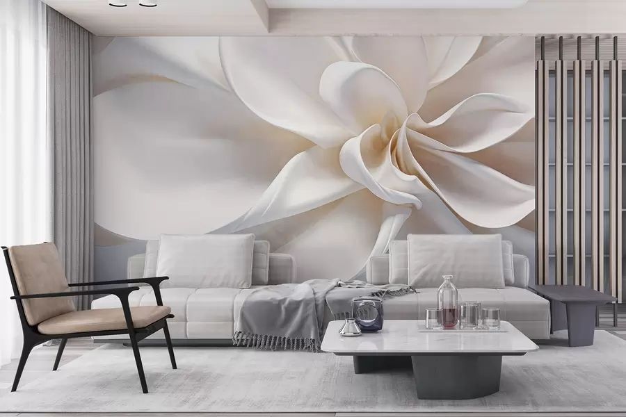 Wall Mural Photo Wallpaper A white pastel textured minimalistic flower with soft petals, light and airy, on a white background w08868