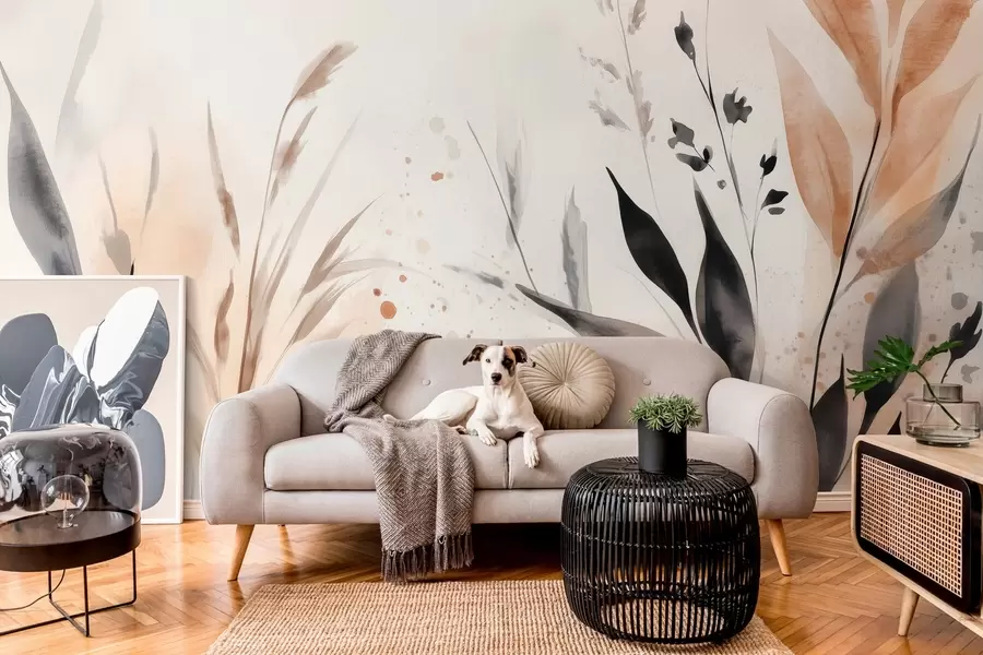 Wall Mural Photo Wallpaper watercolor leaves in free technique in earthy colors w03120