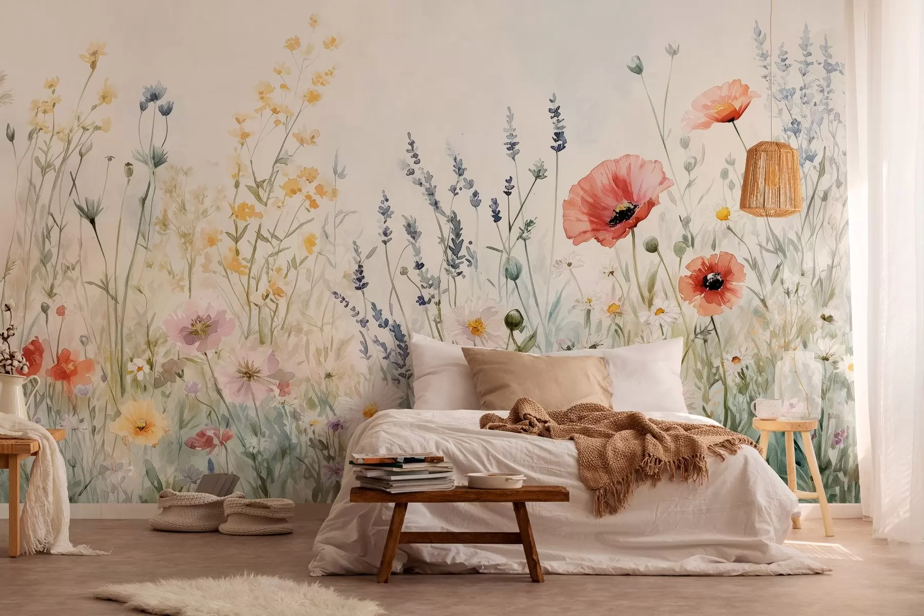 wall murals wildflowers and poppies in the technique of strokes w03281