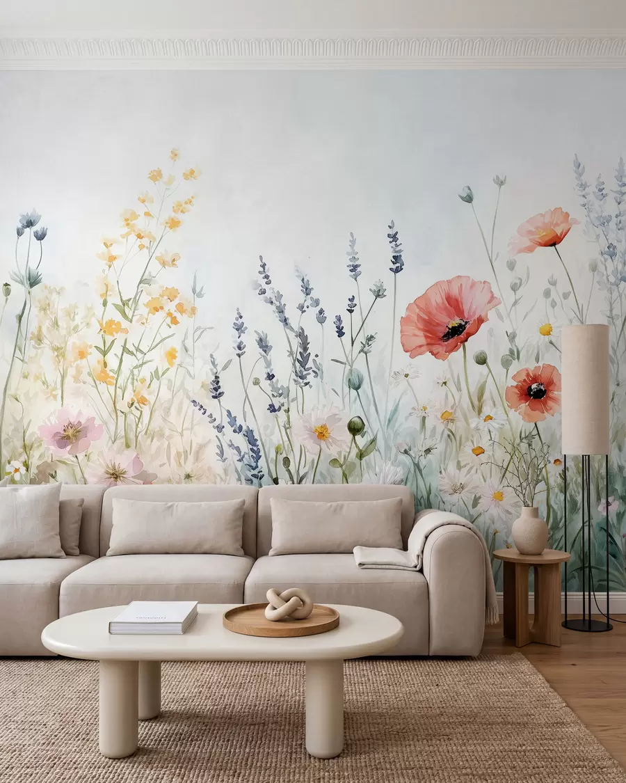 Wall Mural Photo Wallpaper wildflowers and poppies in the technique of strokes w03281