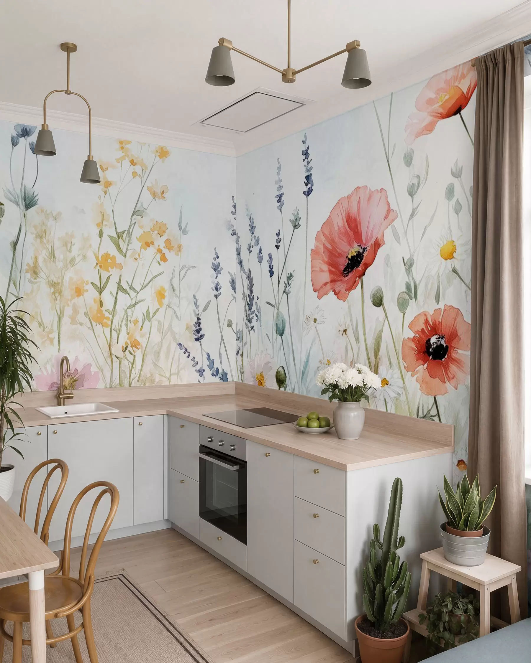 Wall Mural Photo Wallpaper wildflowers and poppies in the technique of strokes w03281