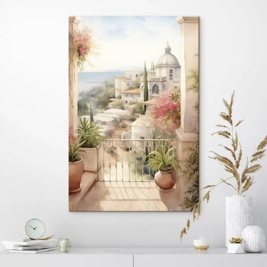 wall murals Spain summer landscape, mediterranean architecture, watercolor style s43181