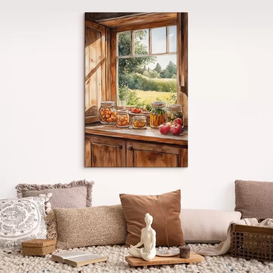 murales Estética de pueblo, casa de madera, naturaleza estival, verduras, estilo acuarela s43185