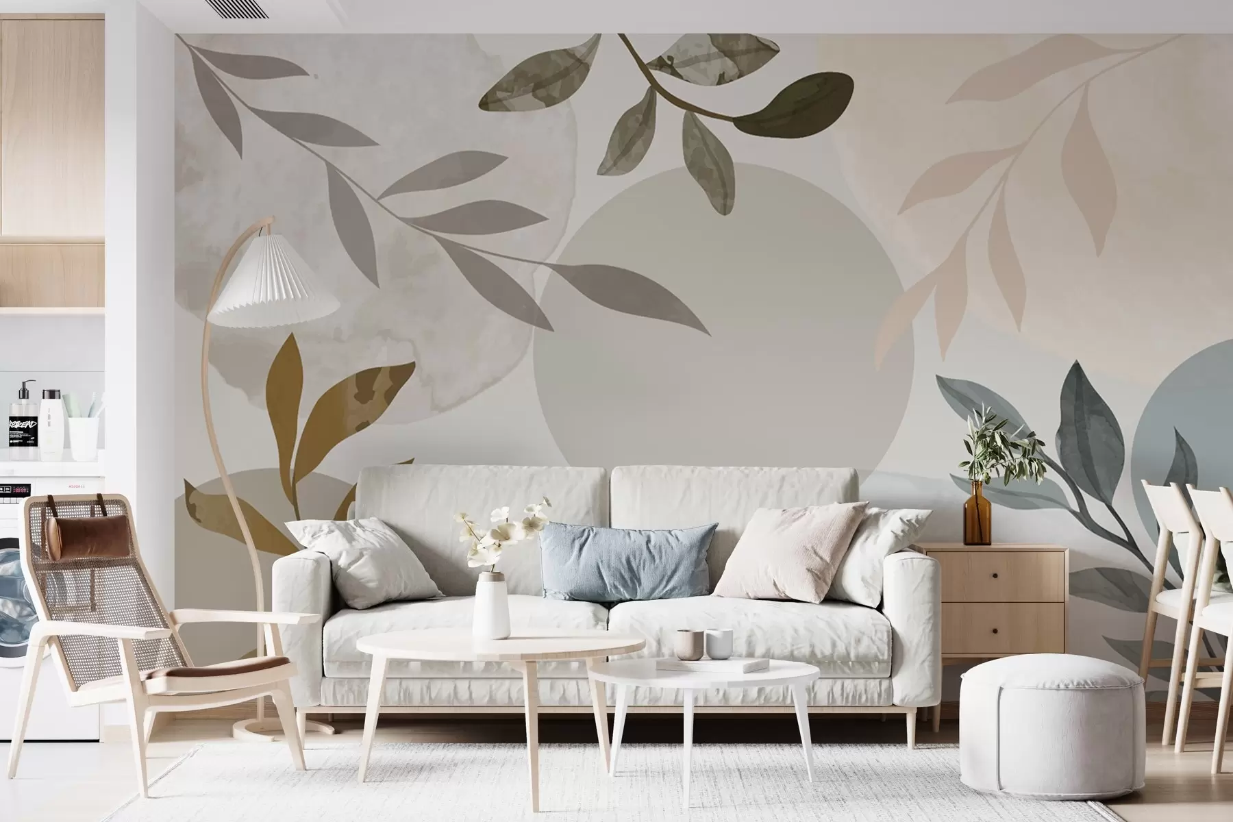 wall murals Abstraction with leaves in light colors w03296