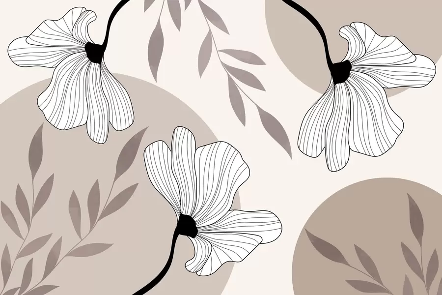 Wall Mural Photo Wallpaper Abstraction with flowers and leaves in beige tones w03328