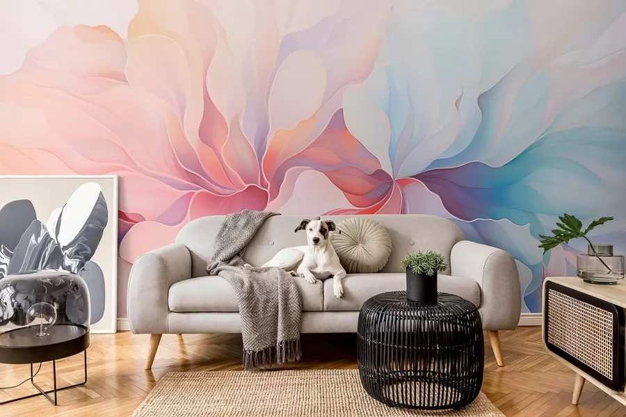 Wall Mural Photo Wallpaper Abstract floral design in soft pink and blue shades w08873