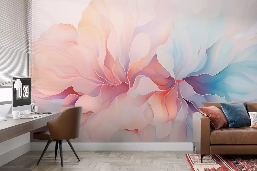 murales Diseño floral abstracto en suaves tonos rosas y azules w08873