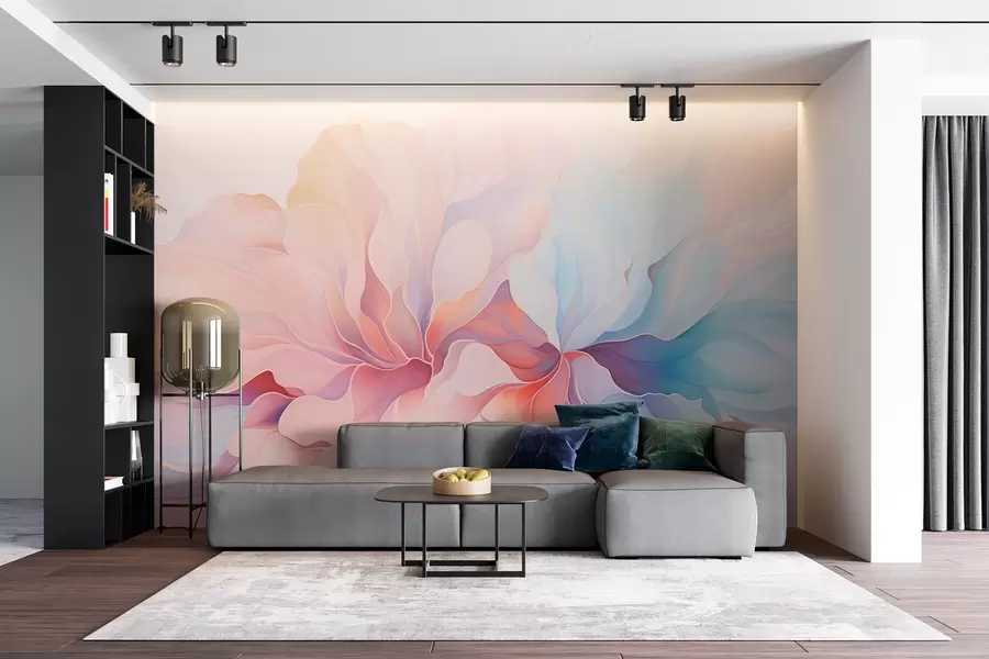 murales Diseño floral abstracto en suaves tonos rosas y azules w08873
