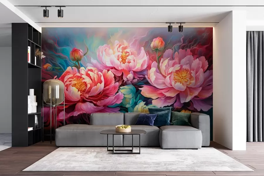 Wall Mural Photo Wallpaper Fairy-tale pink peonies in a brushstroke style w08879