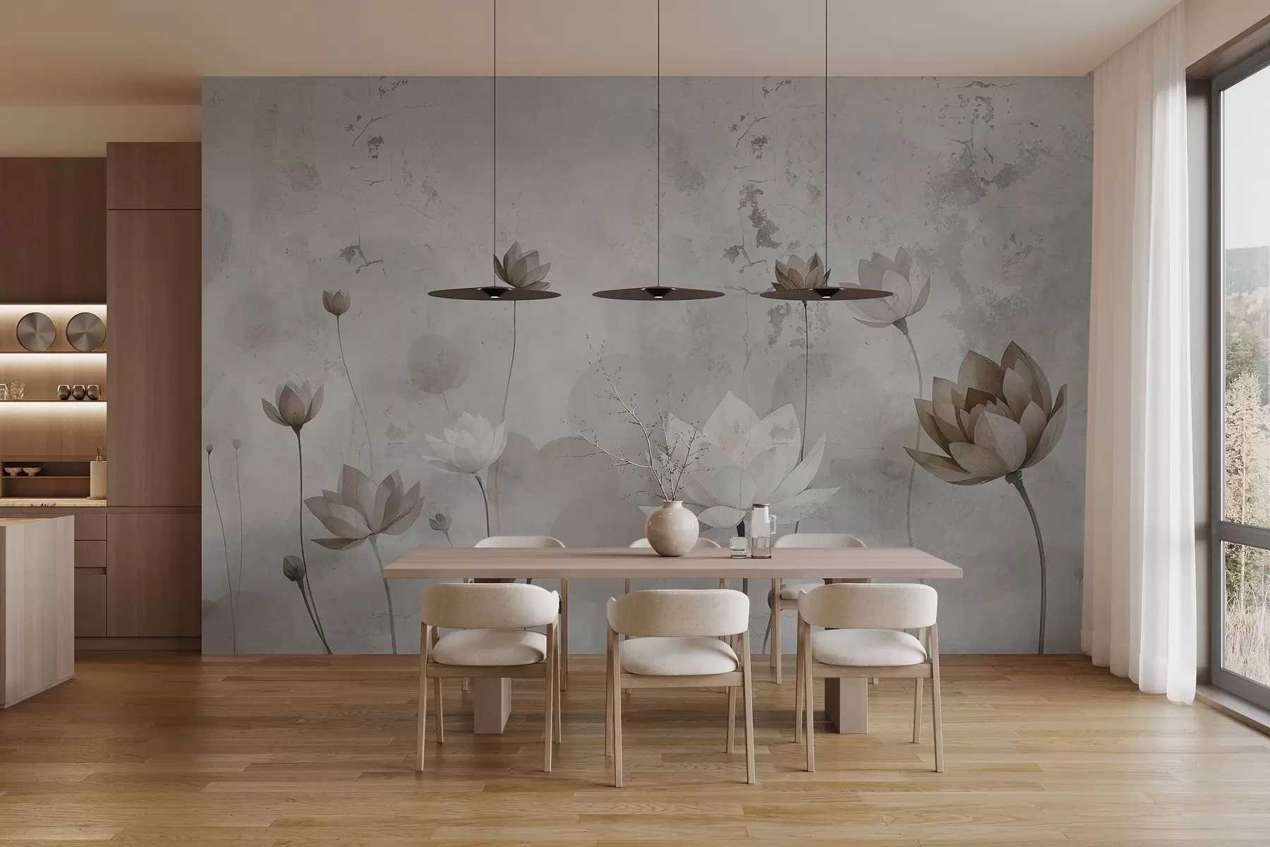 wall murals Cracked wall with painted lotuses w03336v1