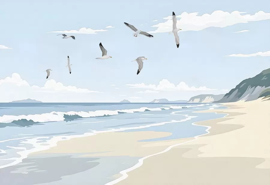 murais de parede Paisagem marítima pintada com tinta a óleo w03338