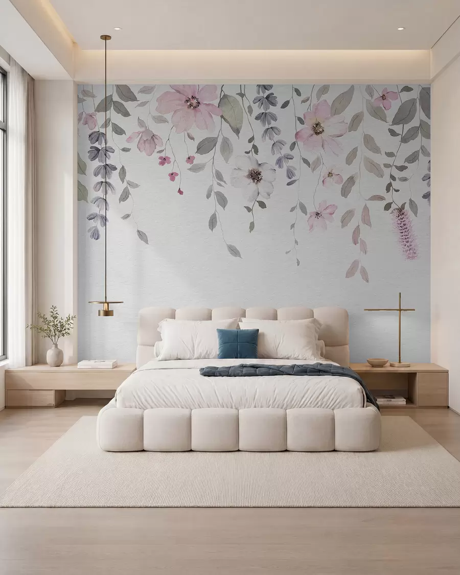 peintures murales Suspension de fleurs et de feuilles en aquarelle w03315
