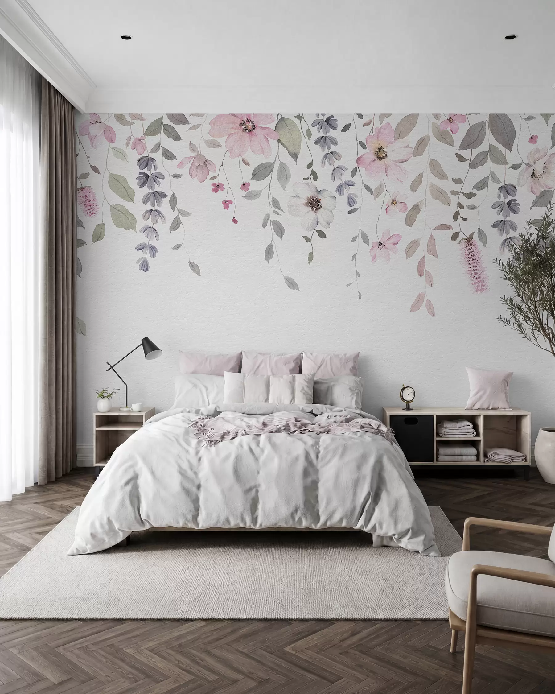murales Flores y hojas colgantes de acuarela w03315
