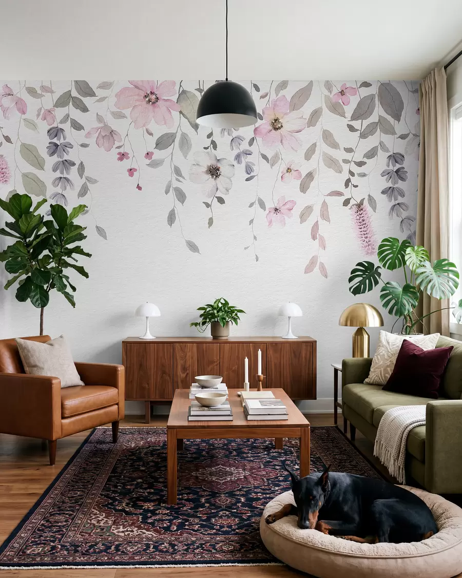 Wall Mural Photo Wallpaper Hanging watercolor flowers and leaves w03315
