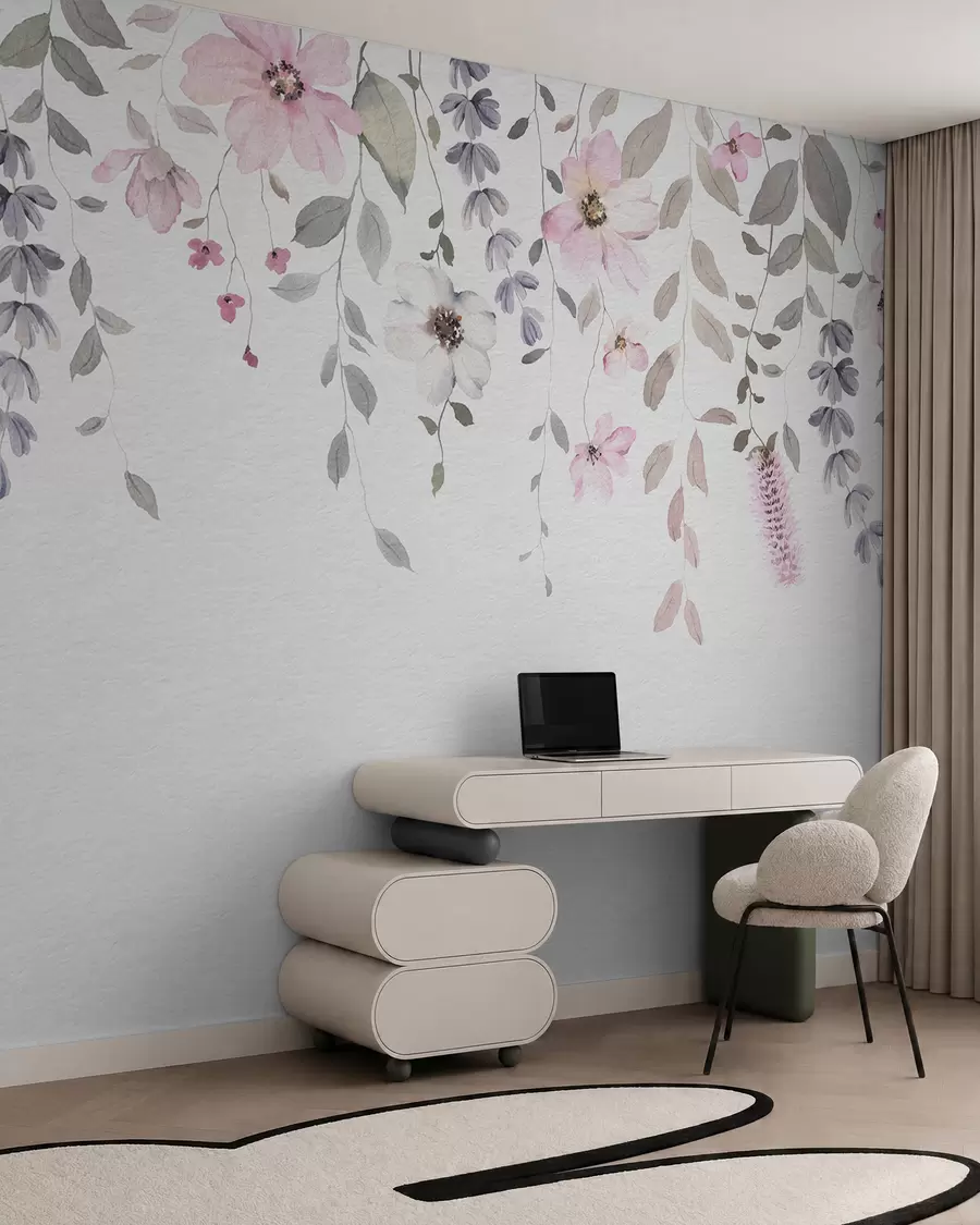 wall murals Hanging watercolor flowers and leaves w03315