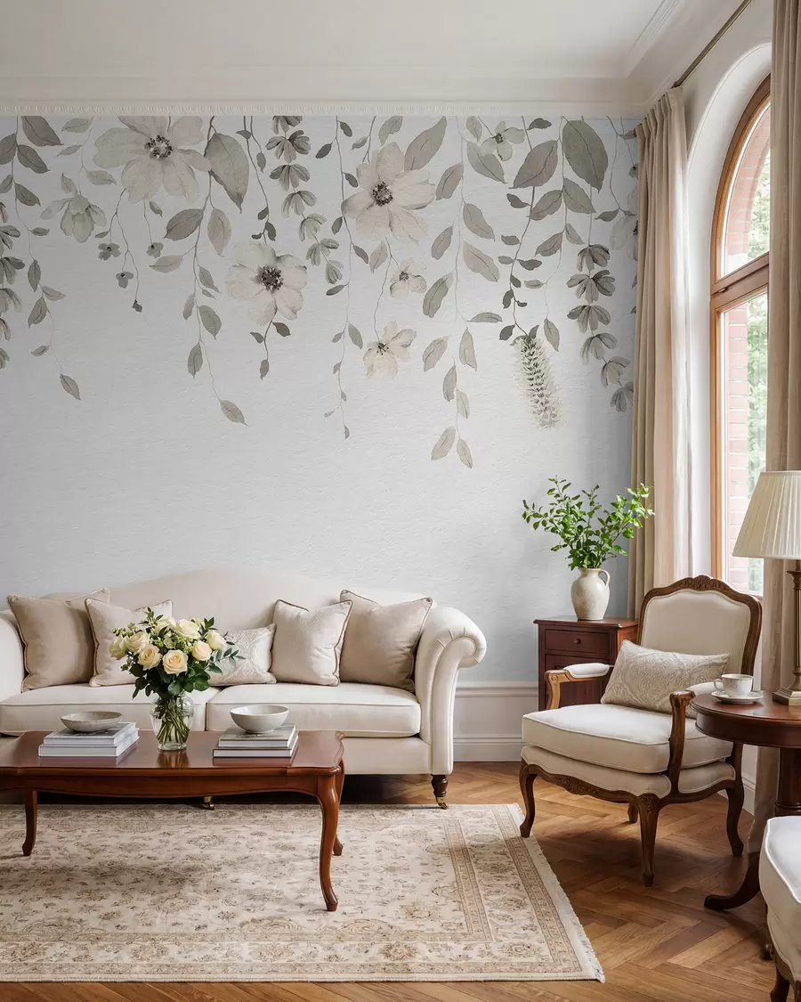 wall murals Hanging watercolor flowers and leaves w03315v1