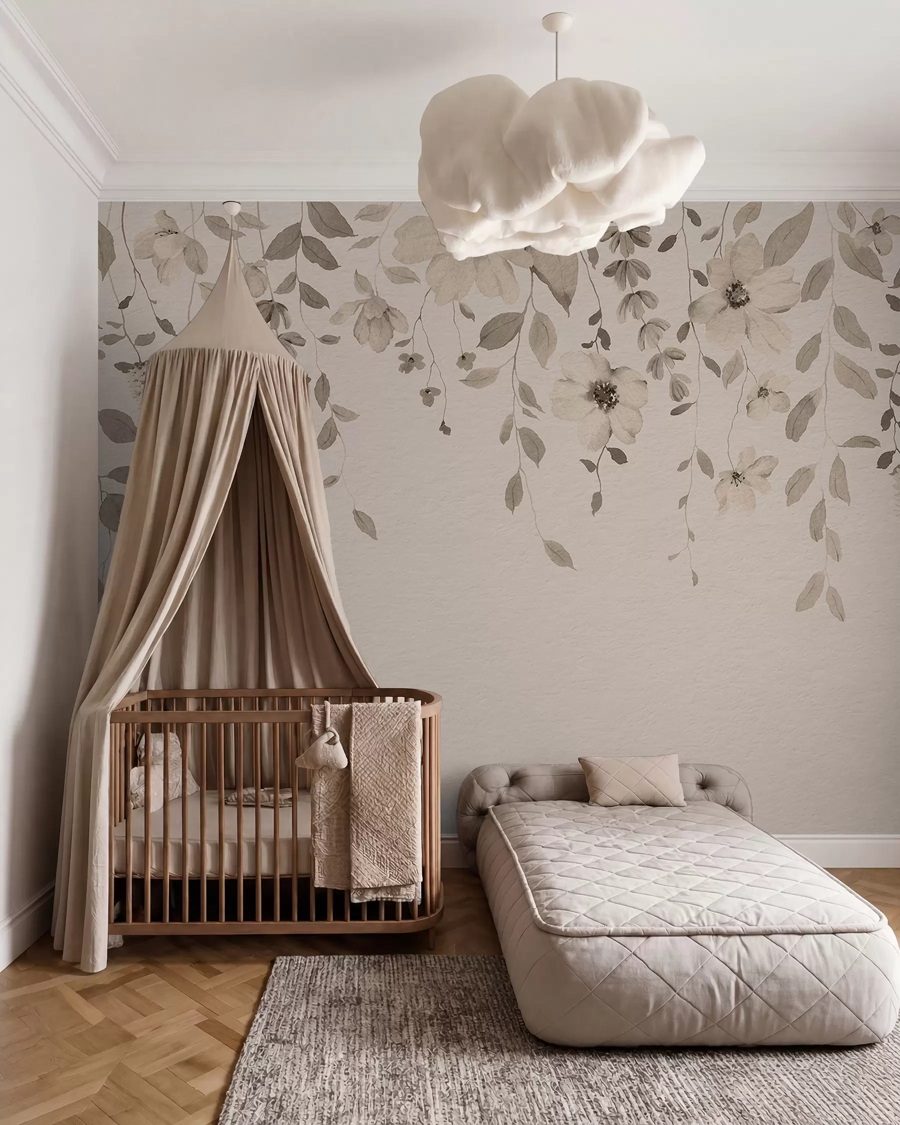 wall murals Hanging watercolor flowers and leaves w03315v4