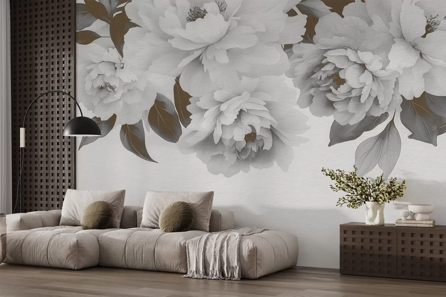 peintures murales Délicates pivoines vintage à l'aquarelle w03317v1