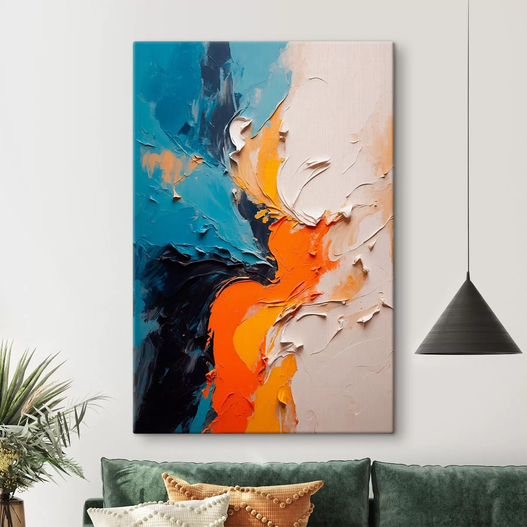 murales Pintura abstracta al óleo con colores naranja, azul y blanco s43094