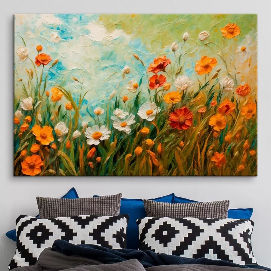 wall murals Field of flowers on abstract blue sky background s43100