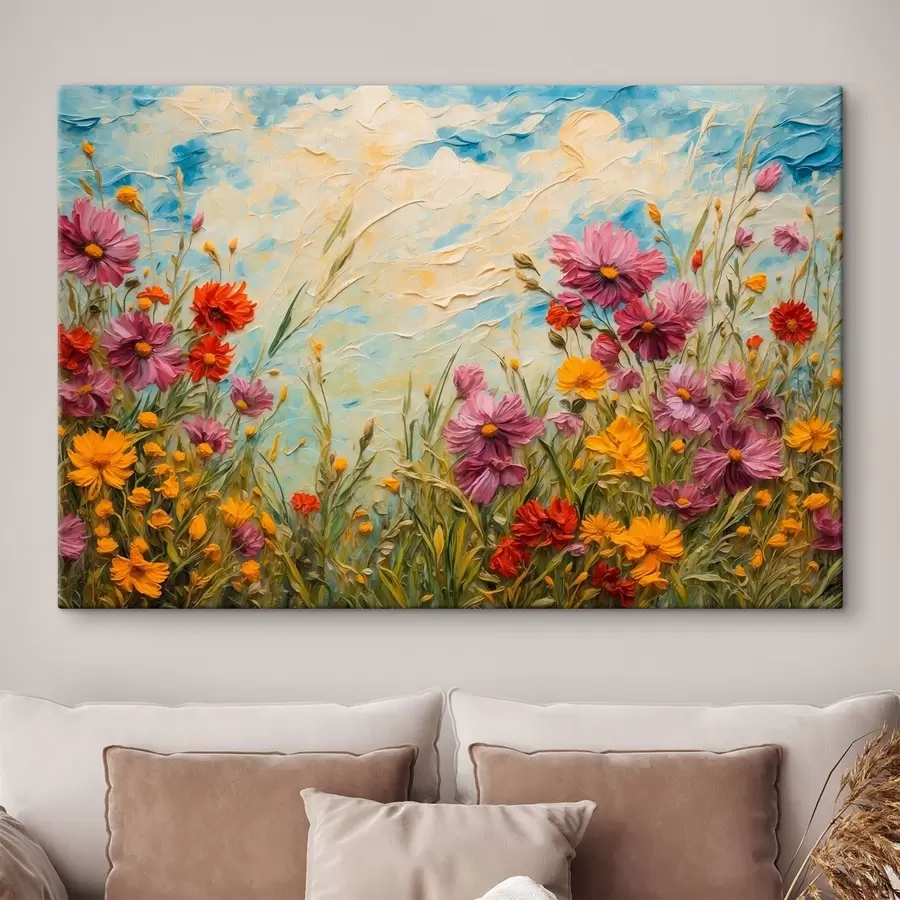 wall murals Field of flowers in oil painting style s43102