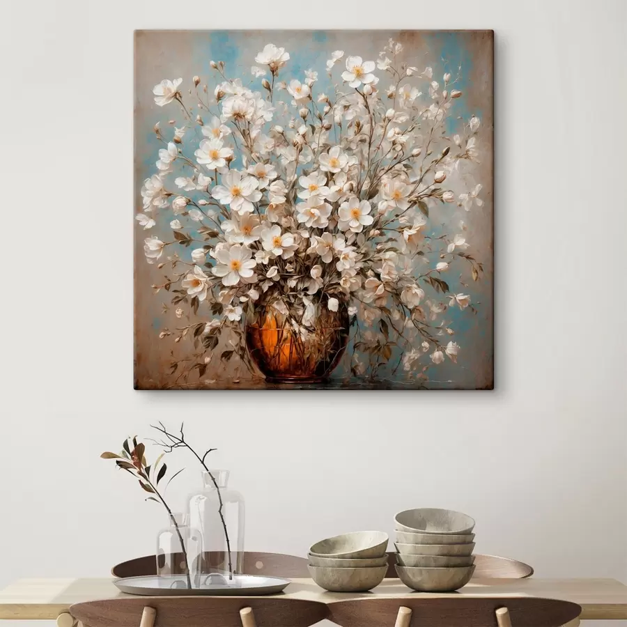 wall murals White flowers in vase on acrylic background s43107
