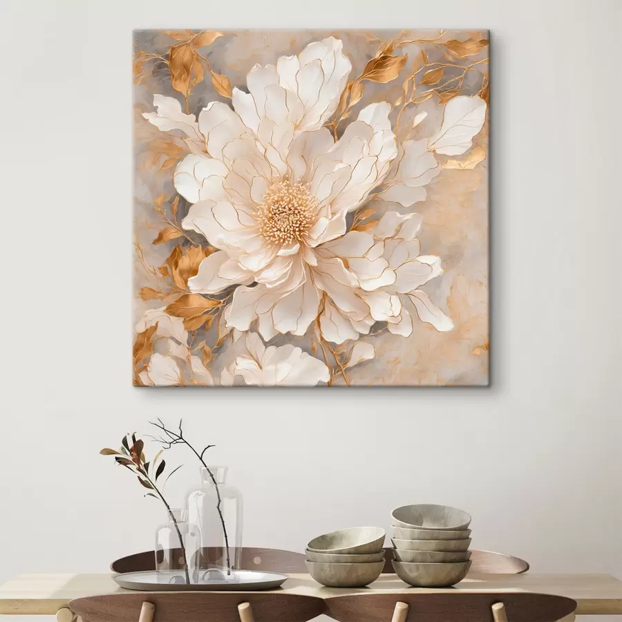 wall murals White flower with leaves in acrylic painting style s43115