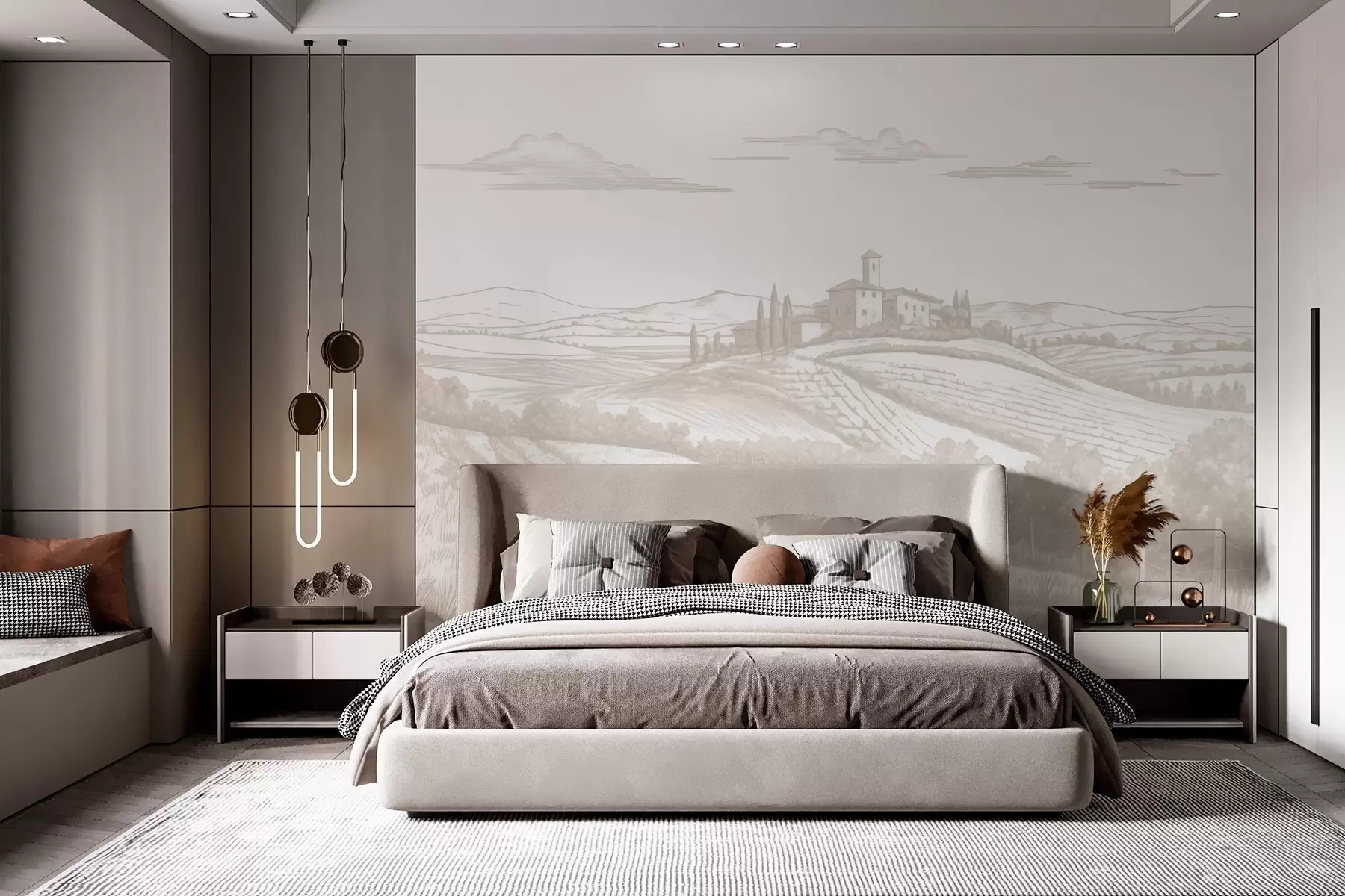 Wall Mural Photo Wallpaper Tuscany landscapes, Italy, vineyards, nature, old castle, beige colors w03349