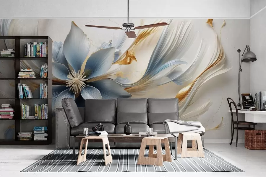 Wall Mural Photo Wallpaper Large blue flower with abstract lines w08903