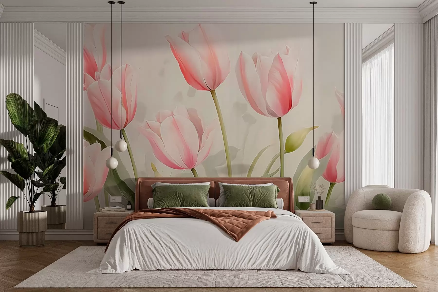 murales Delicados tulipanes rosas w03368