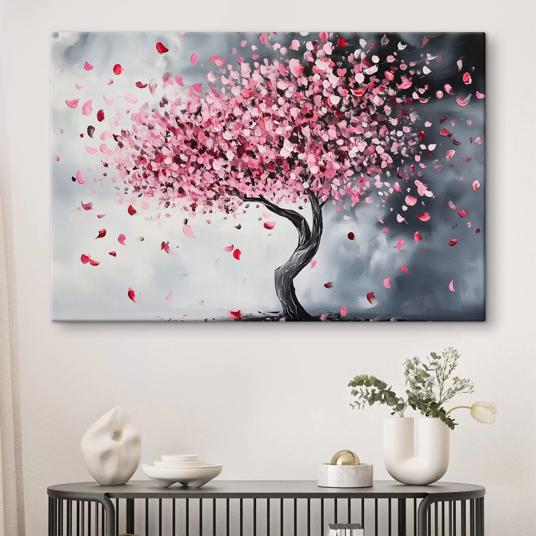 wall murals Pink flowering tree on gray background s43299