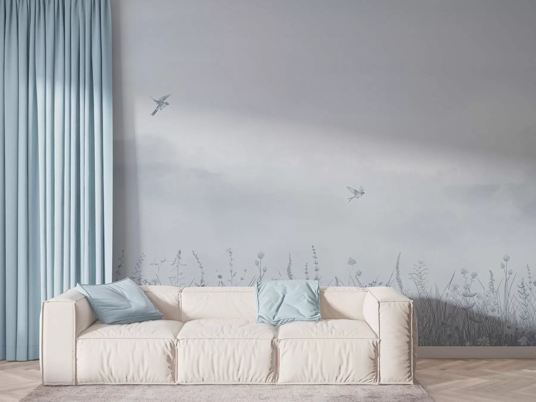 Wall Mural Photo Wallpaper Wild flowers and hazy sky in blue tones w03391v1