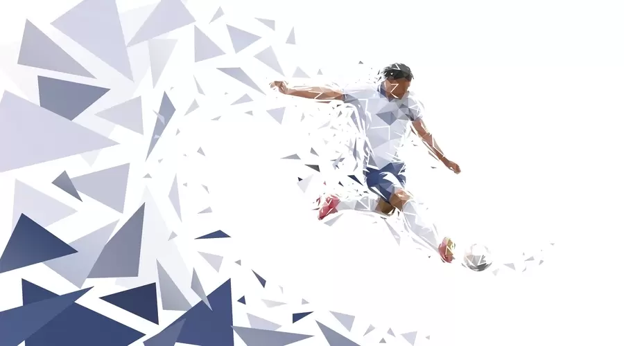 Wall Mural Photo Wallpaper Dynamic footballer in a low-poly style, hitting the ball w03289