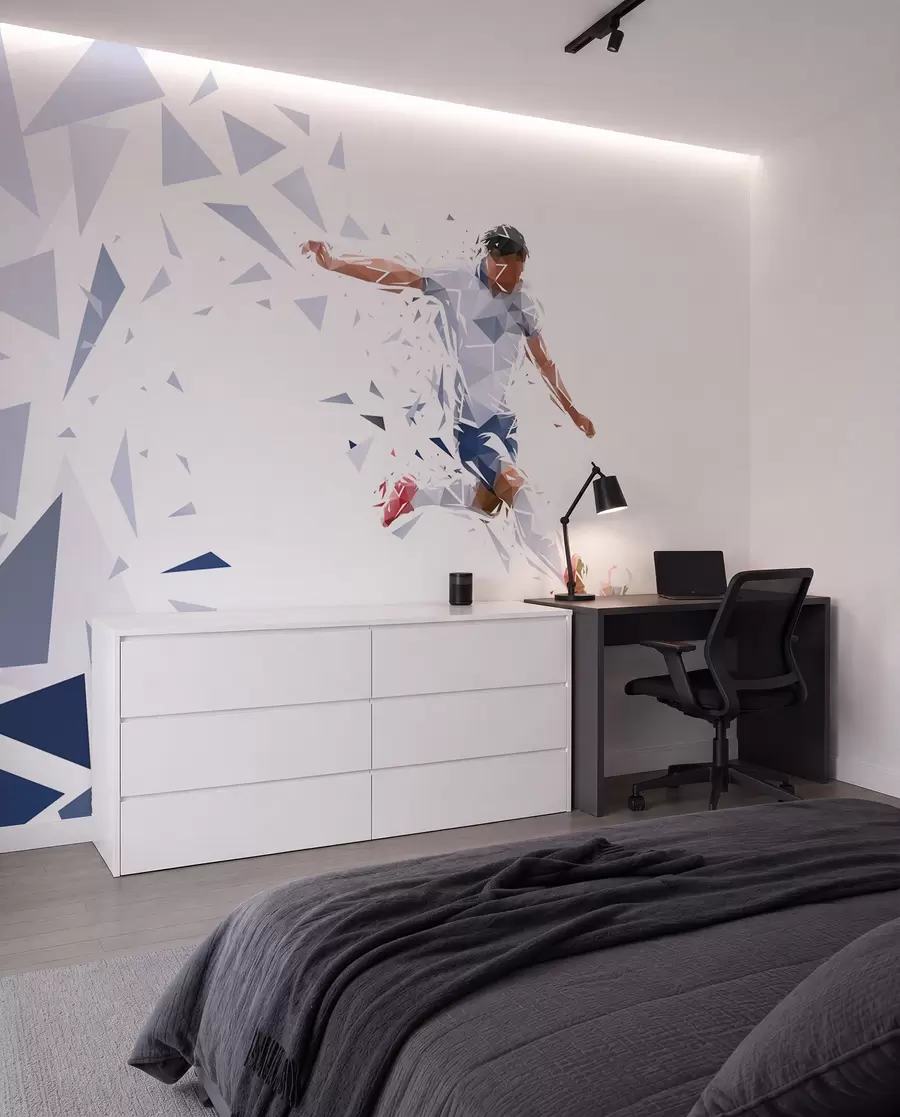 Wall Mural Photo Wallpaper Dynamic footballer in a low-poly style, hitting the ball w03289